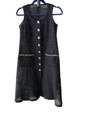 Sleeveless Black Knit Button-Front Dress